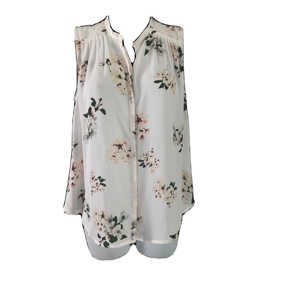 Lucky Brand Womens Sleeveless Floral Blouse Size XS Button up  Hi-Lo Hem Top